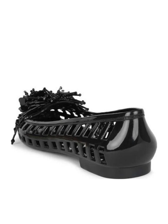 Women's Pointed Toe Ballerina Shoes with Strap in Black Colour