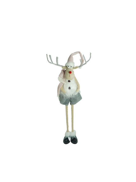 Christmas Reindeer Ornament Telescopic Legs Alista Home Gray White Textile 100 Cm