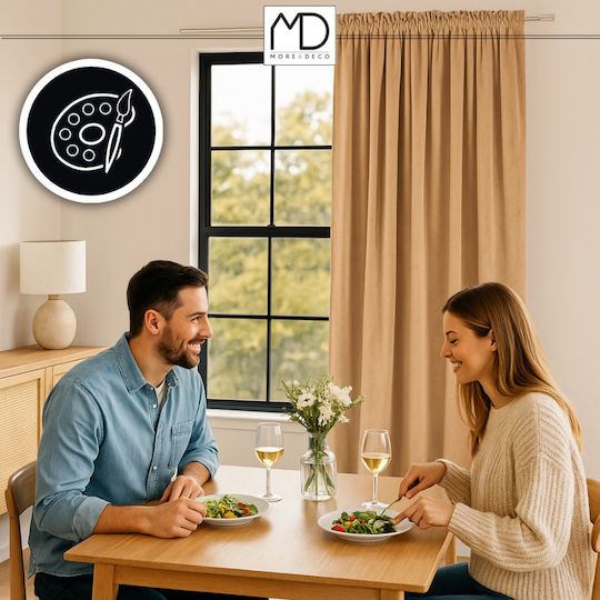 More&Deco Κουρτίνα Συσκότισης με Τρέσα Beige 140x250εκ.