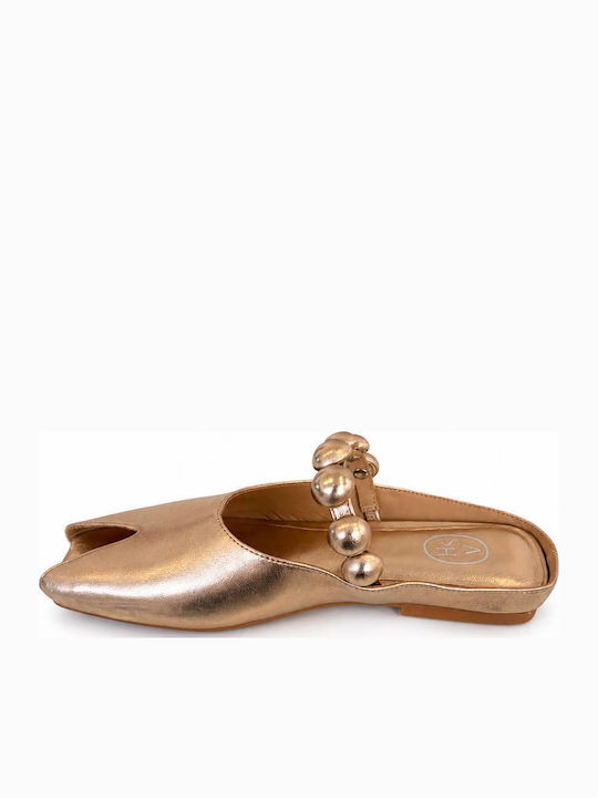 Blanche Flat Mules in Gold Color
