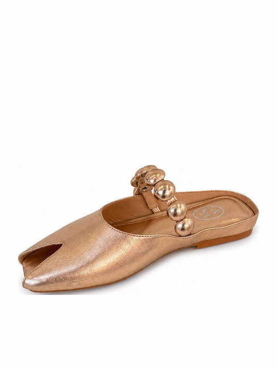 Blanche Flat Mules in Gold Color