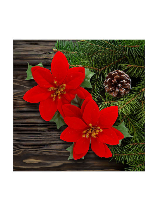 Floare de Crăciun Roșie Poinsettia 13x13 Cm Set 2 Bucăți Floare Artificială