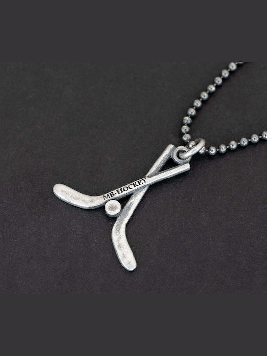 Halskette Herren Hockey Stäbe Handgefertigt Silber 925 Kette Perle 60cm