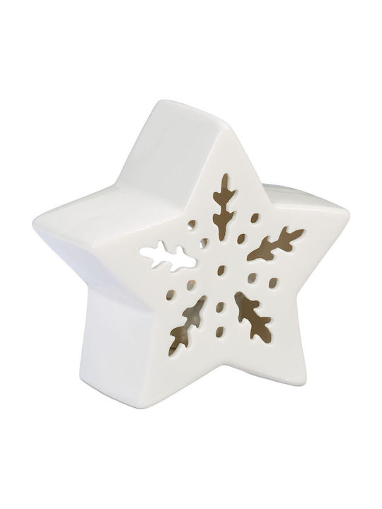 Relaxdays Lumânare Și Suport Pentru Lumânare De Crăciun Ceramic Alb 12x11cm