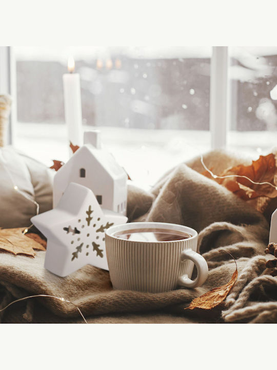 Relaxdays Lumânare Și Suport Pentru Lumânare De Crăciun Ceramic Alb 12x11cm