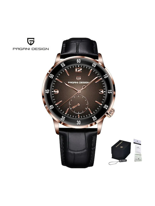 Men's Automatic Watch with Black Leather Strap