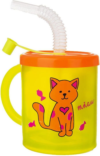 Orion Kinderbecher mit Griff und Strohhalm aus Kunststoff Gelb 260ml