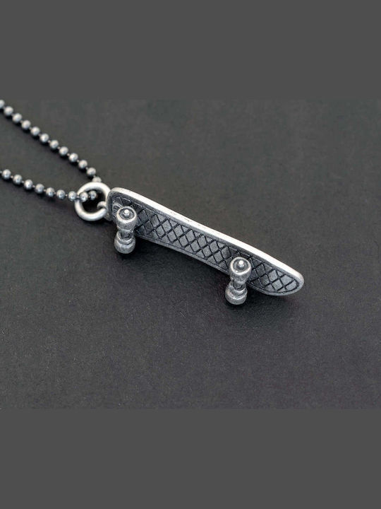 Medaillon Herren Skate Handgefertigt Silber 925 Kordel Kunstleder 60cm