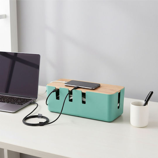 Relaxdays Cable Storage Box Wooden Lid 11.5x30.5x12.5cm Multicolor