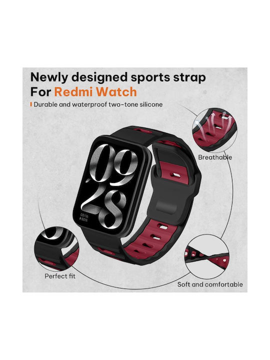 Xiaomi Band 9 Pro Redmi Watch 6 5 Xdfind Flat-head Dual-color Silicone Watch Band Black+wine Red