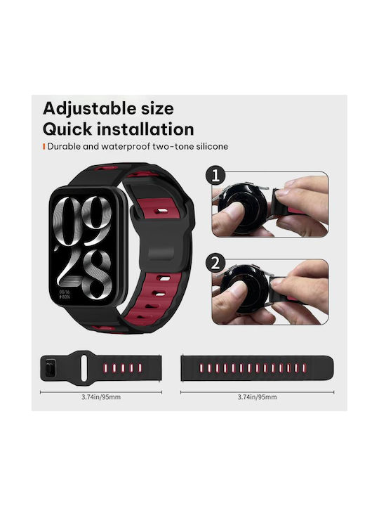 Xiaomi Band 9 Pro Redmi Watch 6 5 Xdfind Flat-head Dual-color Silicone Watch Band Black+wine Red