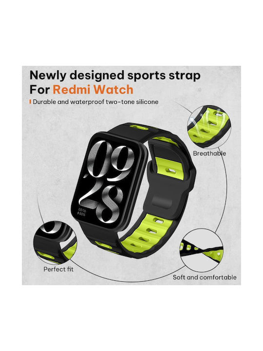 Xiaomi Band 9 Pro Redmi Watch 6 5 Xdfind Flat-head Dual-color Silicone Watch Band Black+fluorescent Green