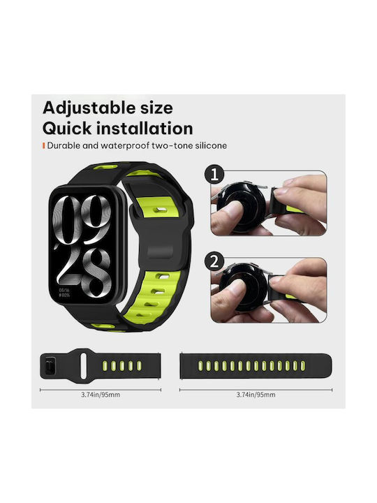 Xiaomi Band 9 Pro Redmi Watch 6 5 Xdfind Flat-head Dual-color Silicone Watch Band Black+fluorescent Green