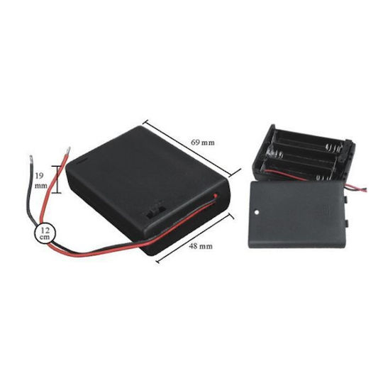 Set 5 Battery Holders 3 X Aa 12 Cm Wires On Off Switch Black Plastic Case Set 5 Pieces