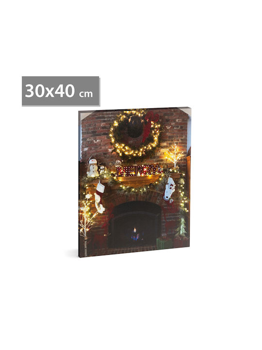 Pictură De Crăciun Cu Led 40 X 30 Cm Decor De Perete Lumină Alb Cald 2 X Baterii Aa