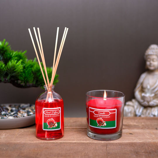 Scented Candle Reed Diffuser Set Apple Cinnamon Aroma 120 G + 100 Ml
