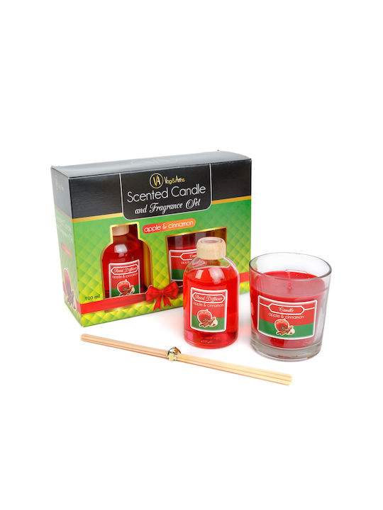 Aromatischer Kerzen Reed Diffusor Set Apfel Zimt Parfüm 120 G + 100 Ml
