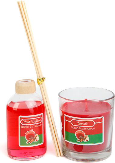 Scented Candle Reed Diffuser Set Apple Cinnamon Aroma 120 G + 100 Ml