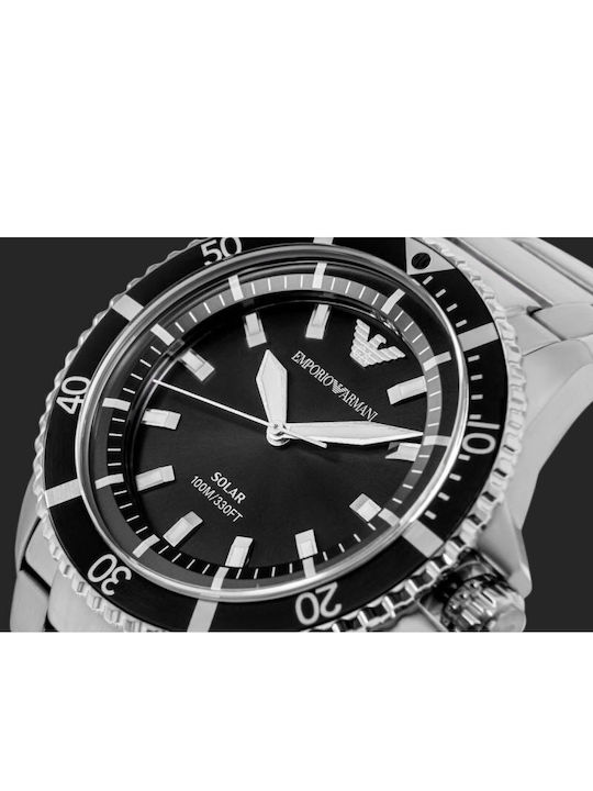 Emporio Armani Explorer Herrenuhr Solar mit rostfreiem Stahlarmband Schwarz/Silber