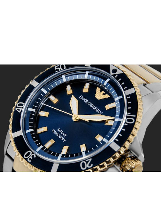 Emporio Armani Explorer Ανδρικό Ρολόι Solar με Ασημί Μεταλλικό Μπρασελέ