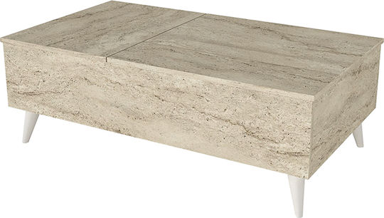 Rectangular Side Coffee Table Roy Wooden with Lifting Mechanism Travertine 2 Pieces W121xD69xH40cm