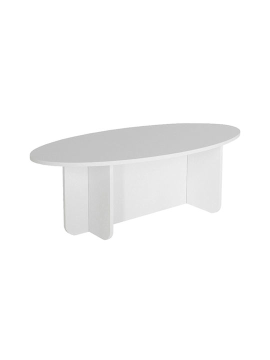 Oval Central Coffee Table Ravey Wooden White L120xW60xH39.6cm