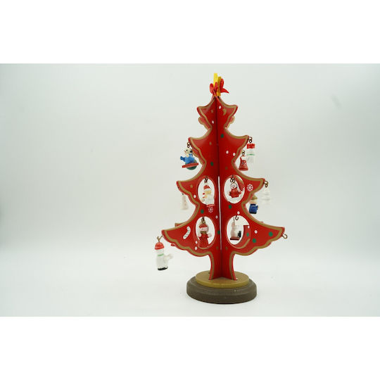 Christmas Decoration Tree Red 8 Cavities Ornaments 18.5 Cm X 25 Cm Wood Alista Home