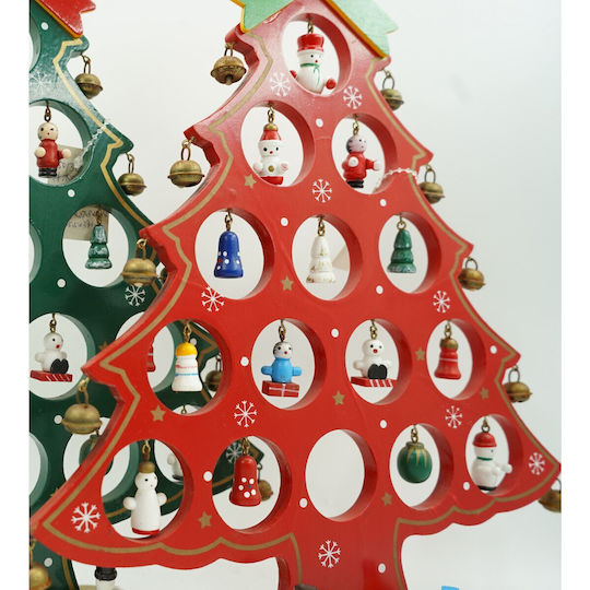 Christmas Decoration Tree Red 15 Cavities Ornaments 25.5 Cm X 33 Cm Wood Alista Home