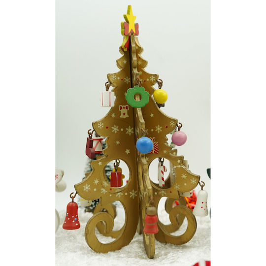 Christmas Decoration Tree Gold 6 Cavities Ornaments 12 Cm X 20 Cm Wood Alista Home