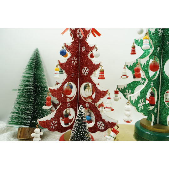 Christmas Decoration Tree Red White 8 Ornament Cavities 18.5 Cm X 33 Cm Wood Alista Home