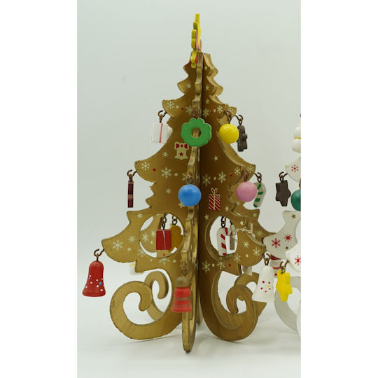 Christmas Decoration Tree Gold 6 Cavities Ornaments 12 Cm X 20 Cm Wood Alista Home