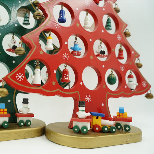 Christmas Decoration Tree Red 15 Cavities Ornaments 25.5 Cm X 33 Cm Wood Alista Home