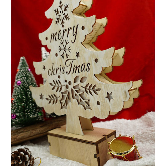 Illuminated Decoration Christmas Tree Design "merry Christmas" Inscription White Length 11 Cm Width 5 Cm Height 30 Cm Wood Indoor Outdoor