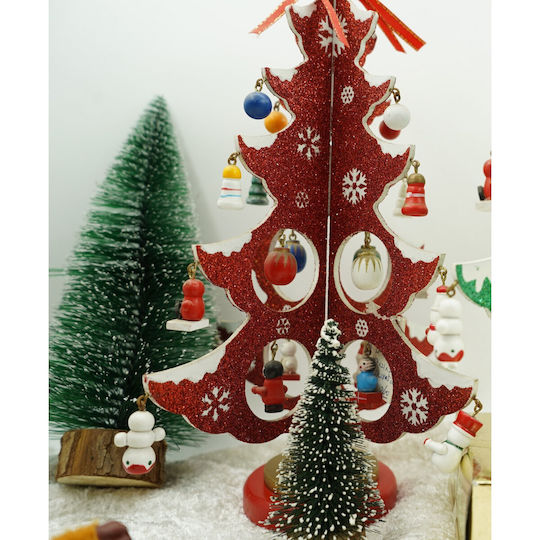 Christmas Decoration Tree Red White 8 Ornament Cavities 18.5 Cm X 33 Cm Wood Alista Home