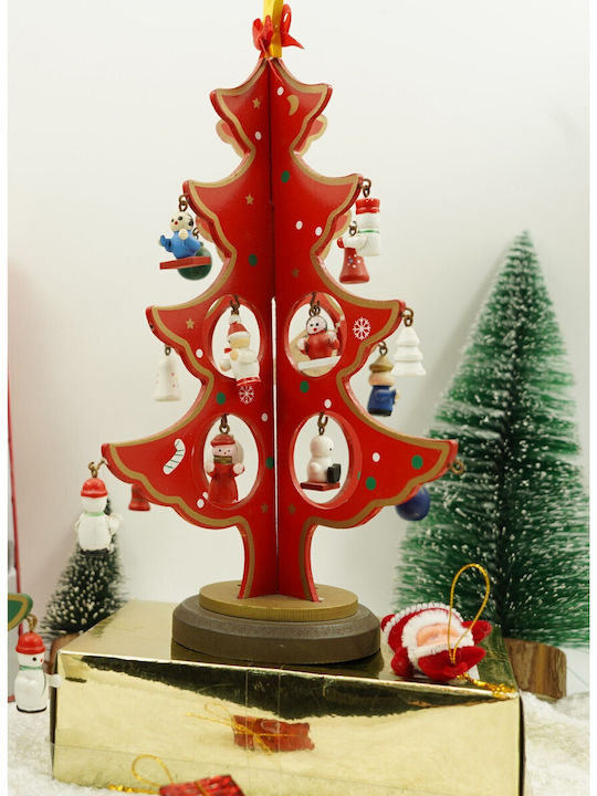 Arbore Decorativ De Crăciun Roșu 8 Bucăți Ornamente 18,5 Cm X 25 Cm Lemn Alista Home