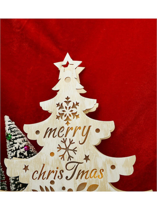 Arbore Decorativ De Crăciun Iluminat Design Cu Inscripție "Merry Christmas" Alb Lungime 11 Cm Lățime 5 Cm Înălțime 30 Cm Lemn Interior Exterior