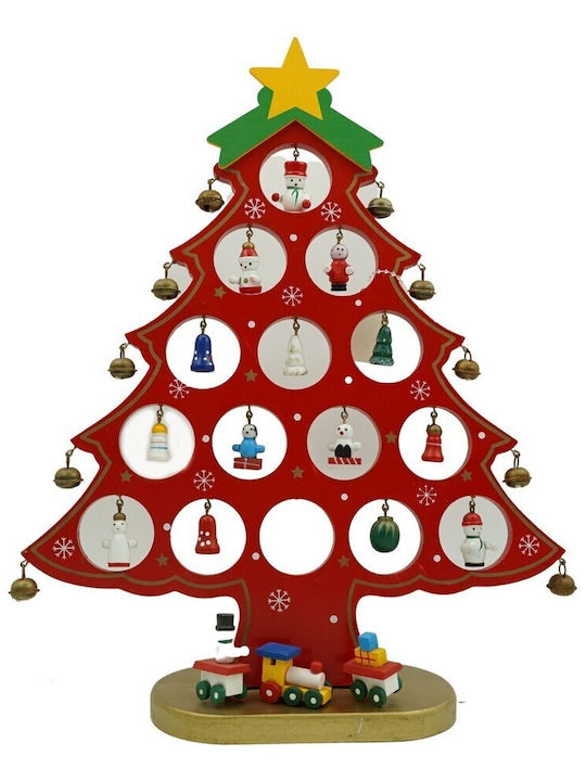 Arbore De Crăciun Roșu 15 Bucăți Ornamente 25,5 Cm X 33 Cm Lemn Alista Home