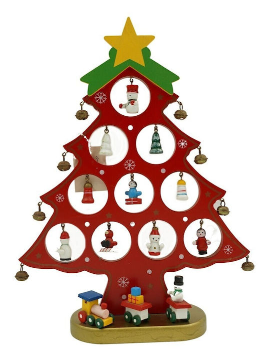 Arbore De Crăciun Roșu 10 Bucăți Ornamente 20,5 Cm X 28 Cm Lemn Alista Home