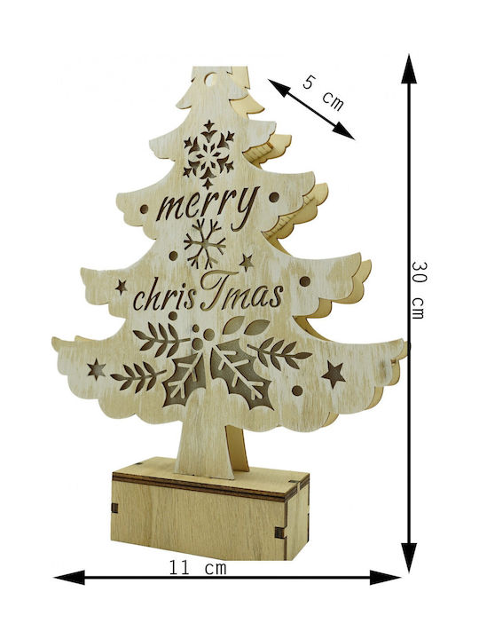 Arbore Decorativ De Crăciun Iluminat Design Cu Inscripție "Merry Christmas" Alb Lungime 11 Cm Lățime 5 Cm Înălțime 30 Cm Lemn Interior Exterior