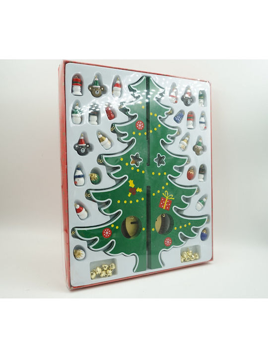 Arbore Decorativ De Crăciun Verde Alb 15 Bucăți Ornamente 25,5 Cm X 33 Cm Lemn Alista Home