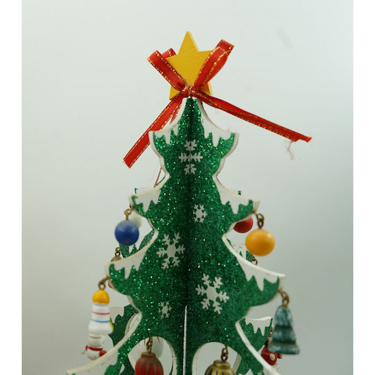 Arbore De Crăciun Verde Alb 8 Compartimente Ornamente 18,5 Cm X 33 Cm Lemn Alista Home