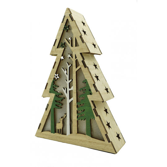 Illuminated Decoration Christmas Tree Design Winter Landscape Brown Length 14 Cm Width 5 Cm Height 20 Cm Wood Indoor Outdoor
