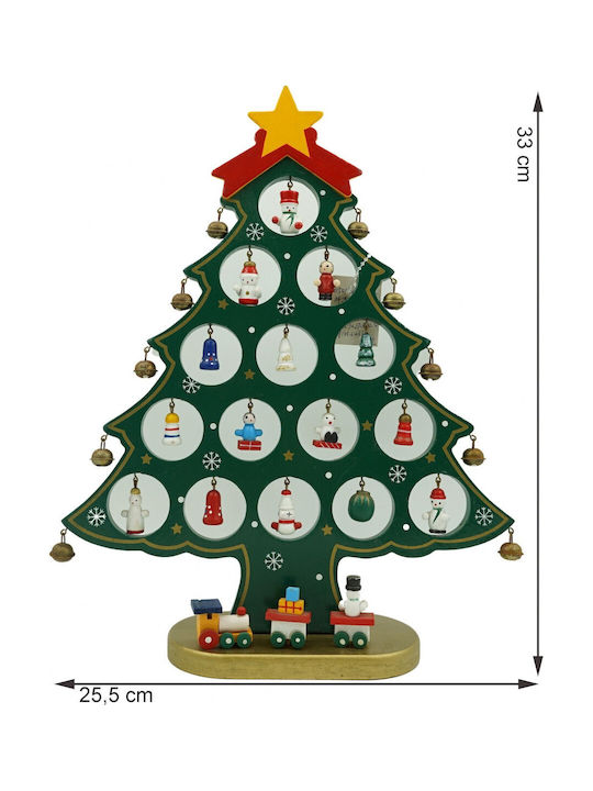 Arbore Decorativ De Crăciun Verde 15 Cavități Ornamente 25,5 Cm X 33 Cm Lemn Alista Home