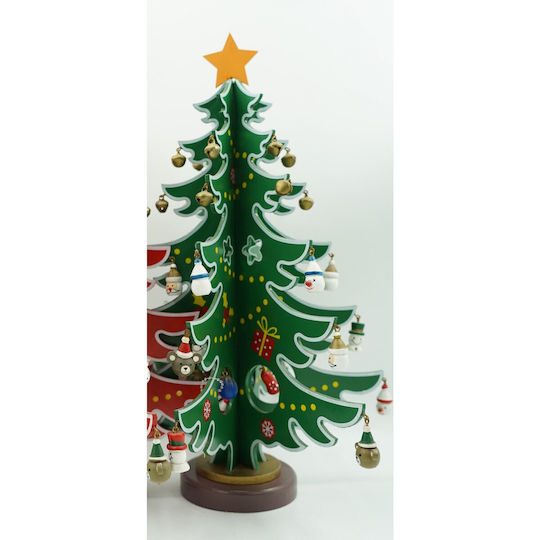 Christmas Decoration Tree Green White 15 Cavities Ornaments 25.5 Cm X 33 Cm Wood Alista Home