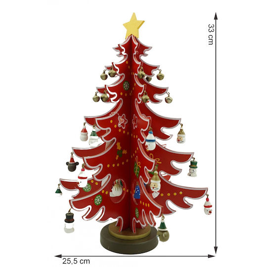 Christmas Decoration Tree Red White 15 Cavities Ornaments 25.5 Cm X 33 Cm Wood Alista Home