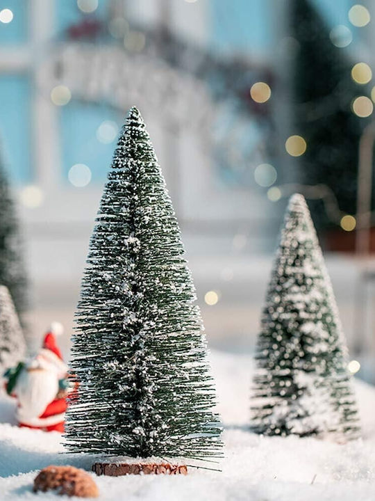 Artificial Christmas Tree Table Ornament On Wooden Stand 20 Cm Height Silver