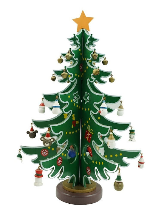 Arbore Decorativ De Crăciun Verde Alb 15 Bucăți Ornamente 25,5 Cm X 33 Cm Lemn Alista Home