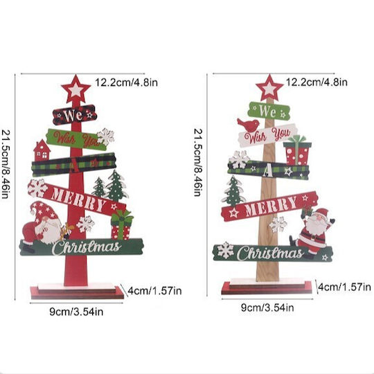 Christmas Wooden Decoration Flippy Table Inscribed We Wish You A Merry Christmas Christmas Tree Design 21.5x12.2x4 Cm Multicolor