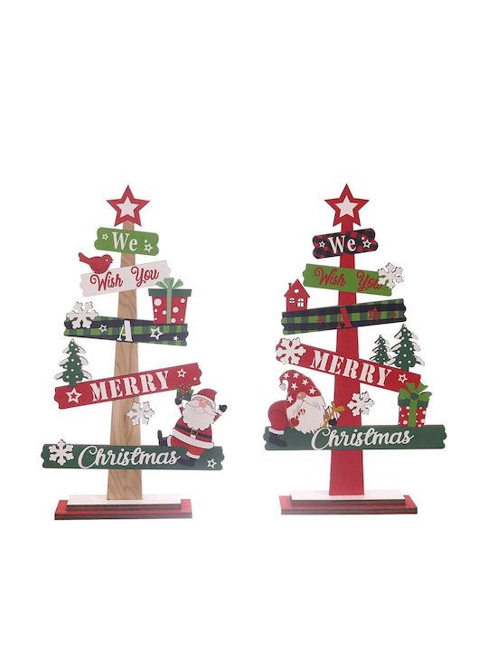 Decorațiune Din Lemn De Crăciun Flippy Masă Inscripționată Vă Dorim Un Crăciun Fericit Design Brad De Crăciun 21,5x12,2x4 Cm Multicolor