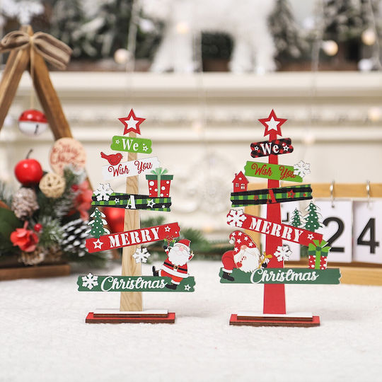 Christmas Wooden Decoration Flippy Table Inscribed We Wish You A Merry Christmas Christmas Tree Design 21.5x12.2x4 Cm Multicolor
